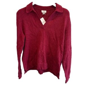 J.Crew Sweater-polo in extra-soft yarn Bright Burgundy Size Medium Collared